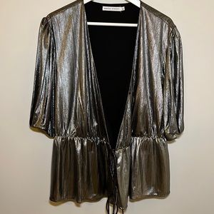 Rebecca Minkoff. Wore once. Shiny metallic wrap shirt.